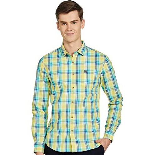 The Indian Garage Co Men's Cotton Adult Regular Fit Shirt (0921-Sh116-17_Yellow L)
