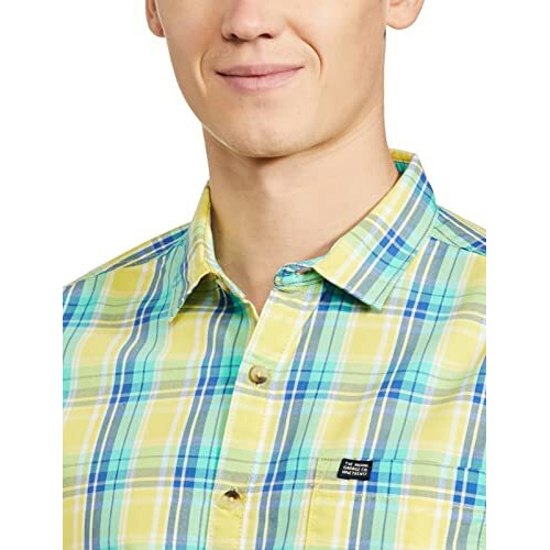 The Indian Garage Co Men's Cotton Adult Regular Fit Shirt (0921-Sh116-17_Yellow L)