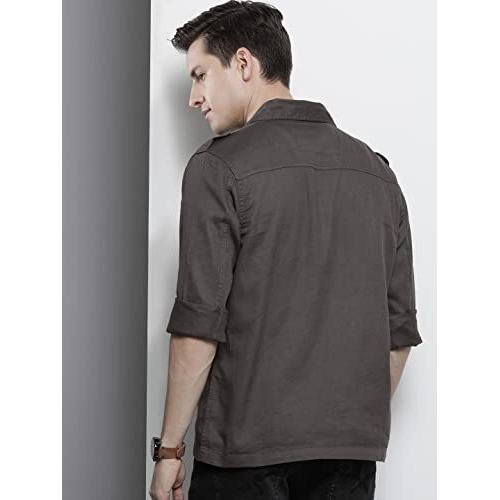 The Indian Garage Co Men's Solid Slim Fit Shirt (0821-Ovrsh104-03_Teal Blue M)