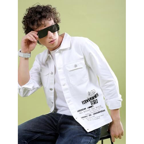 The Indian Garage Co Men's Slim Fit Jacket (0621-Drjkt04-01_White L)