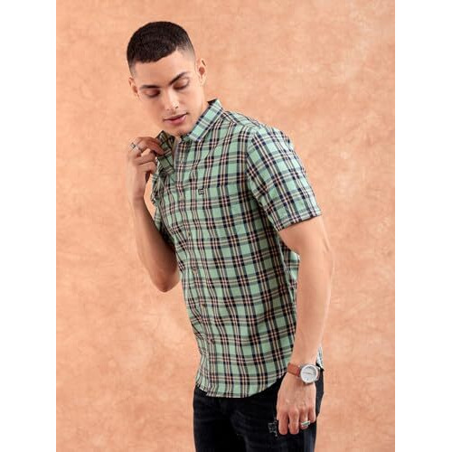 The Indian Garage Co Adult Men's Regular Fit Shirt (1121-Sh124-03_Green L)