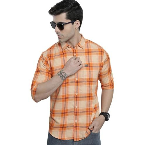 The Indian Garage Co Men's Slim Fit Shirt (1221-Sh151-12_Orange L)