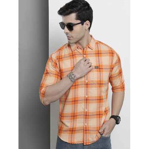 The Indian Garage Co Men's Slim Fit Shirt (1221-Sh151-12_Orange L)