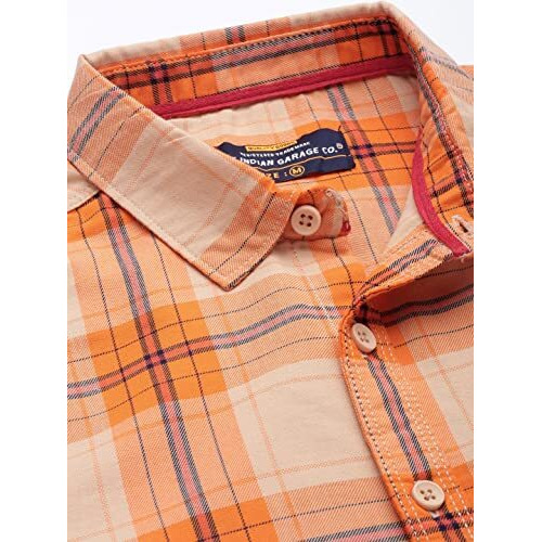 The Indian Garage Co Men's Slim Fit Shirt (1221-Sh151-12_Orange L)