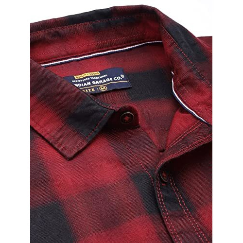 The Indian Garage Co Men's Slim Fit Shirt (1221-Sh151-22_Red & Black L)
