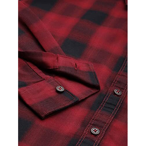 The Indian Garage Co Men's Slim Fit Shirt (1221-Sh151-22_Red & Black L)