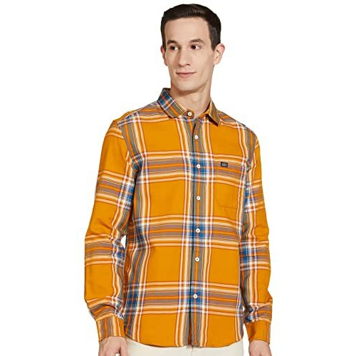 The Indian Garage Co Men's Slim Fit Shirt (1221-Sh151-36_Yellow S)