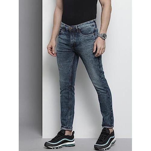 The Indian Garage Co Men Slim Fit Badges Mid-Rise Stretchable Jeans Blue