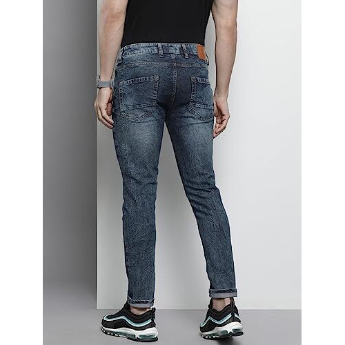 The Indian Garage Co Men Slim Fit Badges Mid-Rise Stretchable Jeans Blue