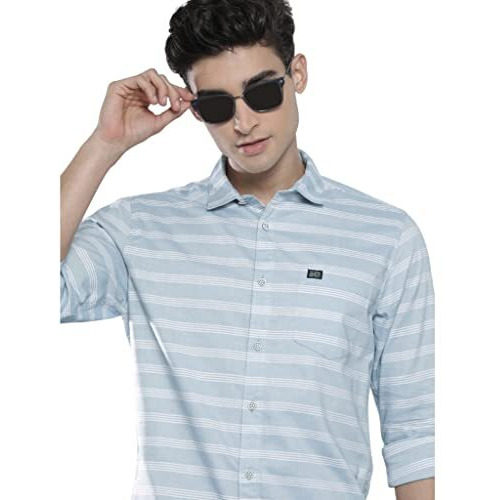 The Indian Garage Co Men's Cotton Striped Slim Fit Shirt (0322-Sh170-02_Lt Blue Xl)