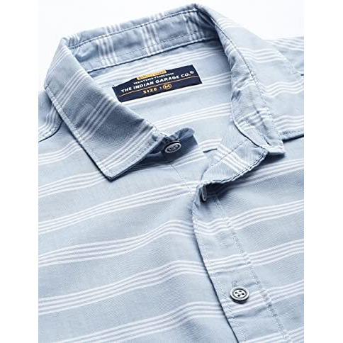 The Indian Garage Co Men's Cotton Striped Slim Fit Shirt (0322-Sh170-02_Lt Blue Xl)