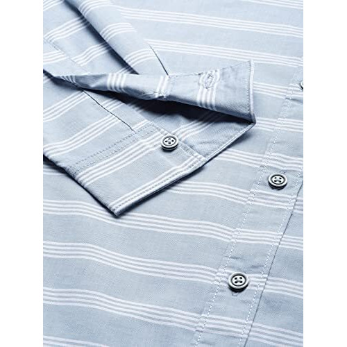 The Indian Garage Co Men's Cotton Striped Slim Fit Shirt (0322-Sh170-02_Lt Blue Xl)