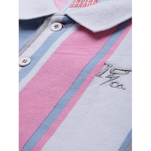 The Indian Garage Co Men Slim Fit Striped Polo Collar Tshirt Sky Blue