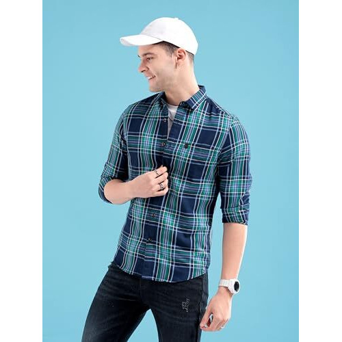 The Indian Garage Co Adult Men's Regular Fit Shirt (0722-Sh339-01_Blue L)
