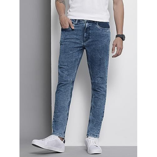 The Indian Garage Co Men Carrot Fit Solid Mid-Rise Stretchable Jeans Blue
