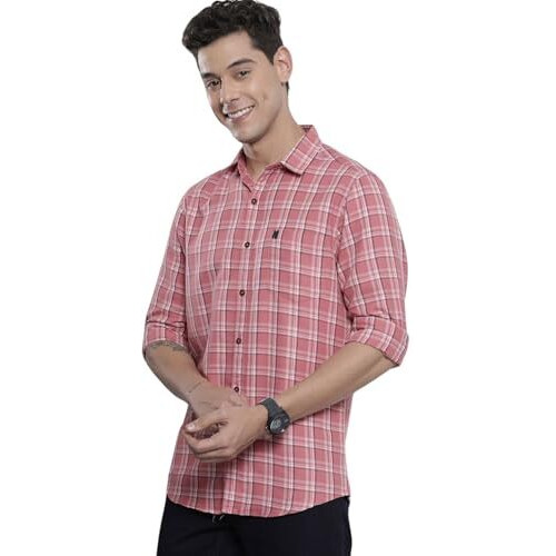 The Indian Garage Co Men's Cotton Slim Fit Shirt (0822-Sh358-01_Pink L)