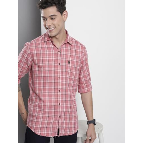 The Indian Garage Co Men's Cotton Slim Fit Shirt (0822-Sh358-01_Pink L)