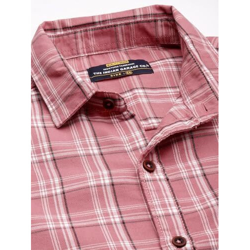 The Indian Garage Co Men's Cotton Slim Fit Shirt (0822-Sh358-01_Pink L)