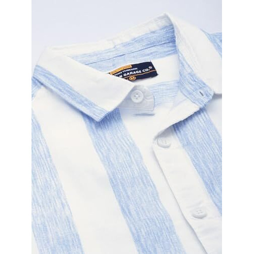 The Indian Garage Co Men's Striped Regular Fit Shirt (0722-Sh325-02_Blue L)