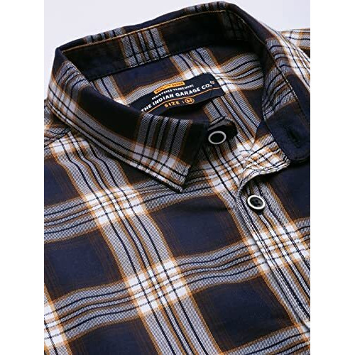 The Indian Garage Co Men's Slim Fit Shirt (0822-Sh360-01_Navy L)