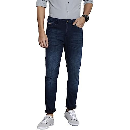 The Indian Garage Co Men Slim Fit Solid Mid-Rise Stretchable Jeans Blue