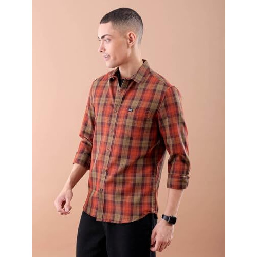 The Indian Garage Co Men's Checkered Slim Fit Shirt (0822-Sh385-01_Brick Red Xl)