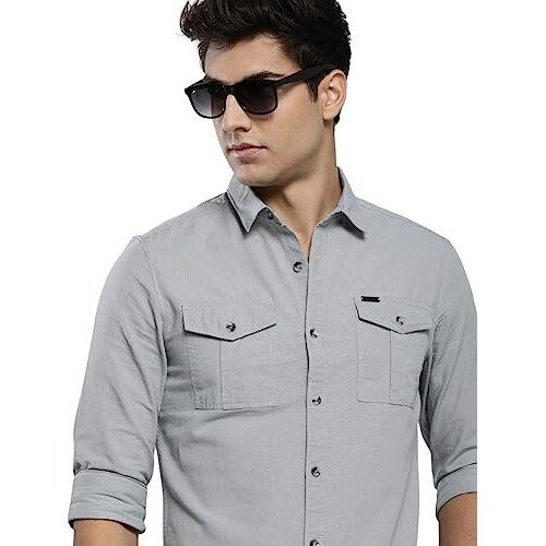 The Indian Garage Co Men's Regular Fit Shirt (0622-Sh279-05_Grey L)