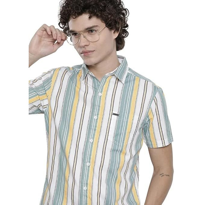 The Indian Garage Co Men's Cotton Striped Regular Fit Shirt (0722-Sh304-02_White Xl)