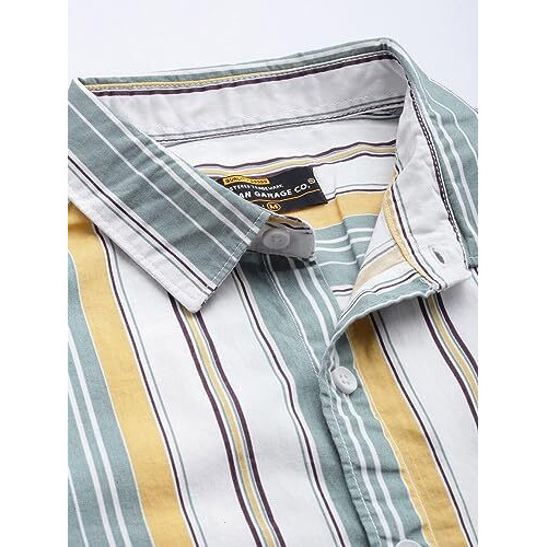 The Indian Garage Co Men's Cotton Striped Regular Fit Shirt (0722-Sh304-02_White Xl)