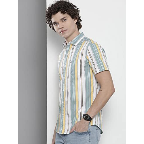 The Indian Garage Co Men's Cotton Striped Regular Fit Shirt (0722-Sh304-02_White Xl)