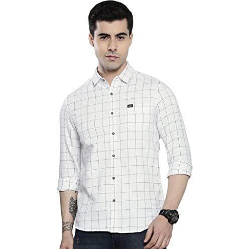 The Indian Garage Co Men's Checkered Slim Fit Shirt (0622-Sh383-01_White Xl)
