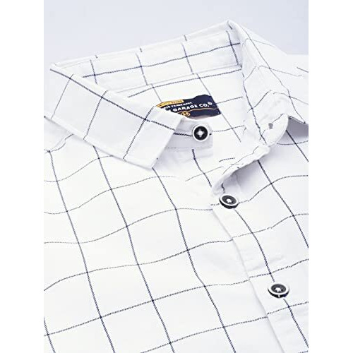 The Indian Garage Co Men's Checkered Slim Fit Shirt (0622-Sh383-01_White Xl)