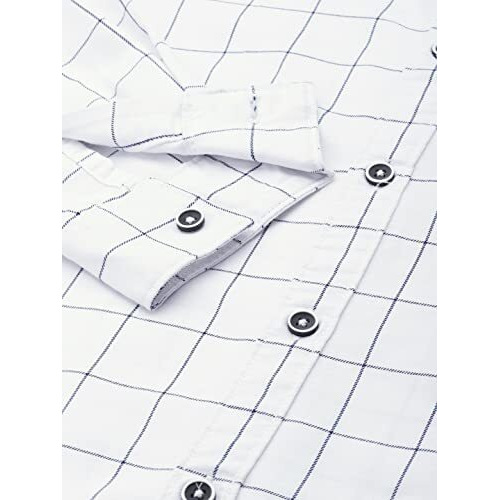 The Indian Garage Co Men's Checkered Slim Fit Shirt (0622-Sh383-01_White Xl)
