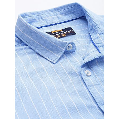 The Indian Garage Co Men's Striped Slim Fit Shirt (1122-Shcsoxyd-02-02_Blue 2Xl)