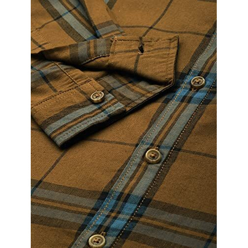 The Indian Garage Co Cotton Men's Checkered Slim Fit Shirt (1122-Shdctwyd-01-02_Beige L)