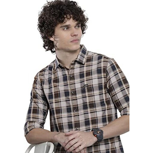 The Indian Garage Co Men's Checkered Slim Fit Shirt (1122-Shdctwyd-03-01_Multicolor S)