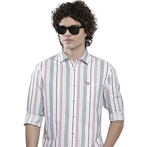 The Indian Garage Co Men's Cotton Striped Slim Fit Shirt (1122-Shcsoxyd-04-01_White L)