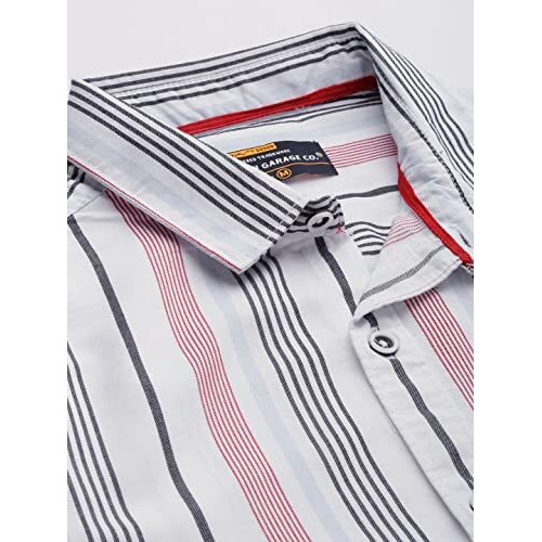 The Indian Garage Co Men's Cotton Striped Slim Fit Shirt (1122-Shcsoxyd-04-01_White L)