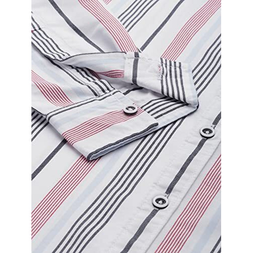 The Indian Garage Co Men's Cotton Striped Slim Fit Shirt (1122-Shcsoxyd-04-01_White L)