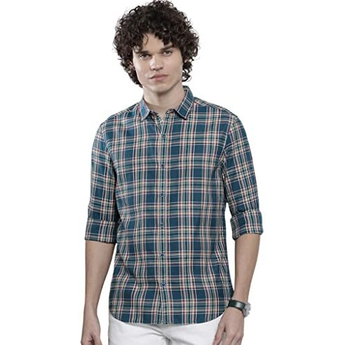 The Indian Garage Co Men's Checkered Slim Fit Shirt (1222-Shwccpyd-04-02_Navy M)