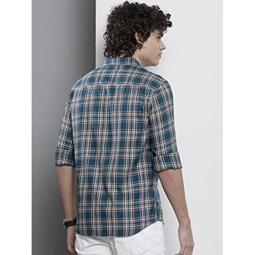 The Indian Garage Co Men's Checkered Slim Fit Shirt (1222-Shwccpyd-04-02_Navy M)