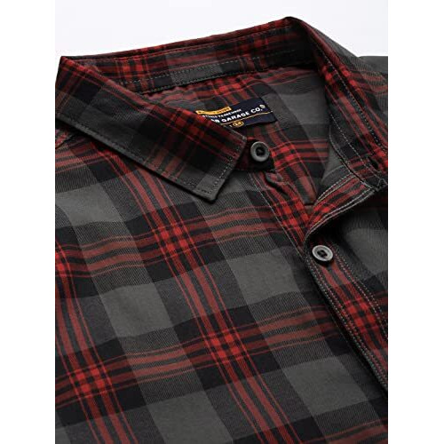 The Indian Garage Co Men's Checkered Slim Fit Shirt (1222-Shydch-11-02_Grey M)
