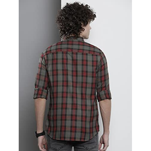 The Indian Garage Co Men's Checkered Slim Fit Shirt (1222-Shydch-11-02_Grey M)