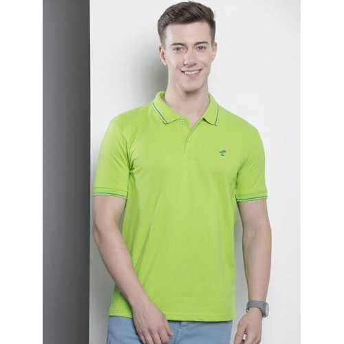 The Indian Garage Co Men Slim Fit Solid Polo Collar Tshirt Lime Green
