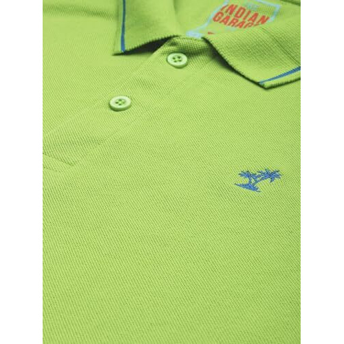 The Indian Garage Co Men Slim Fit Solid Polo Collar Tshirt Lime Green