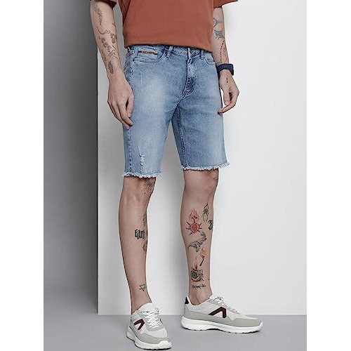 The Indian Garage Co Men Slim Fit Solid Mid-Rise Denim Shorts