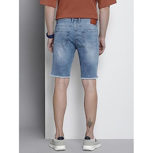 The Indian Garage Co Men Slim Fit Solid Mid-Rise Denim Shorts