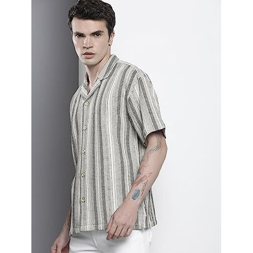 The Indian Garage Co Polyester Men's Relaxed Fit Shirt (0123-Shwfrs-03-01_Cream Medium)