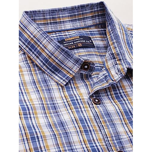 The Indian Garage Co Men's Checkered Slim Fit Shirt (0323-Shsmch-04-02_Blue M)
