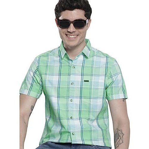 The Indian Garage Co Men's Checkered Slim Fit Shirt (0323-Shsmch-05-02_Green Xl)